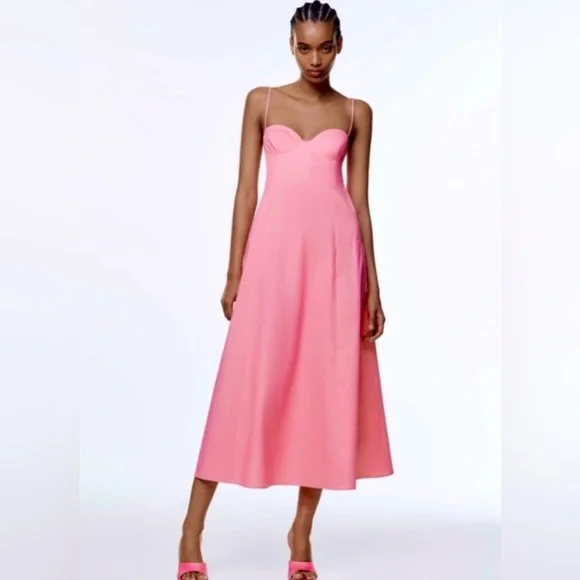 Zara Bustier Midi Dress in Candy Pink Large - Picture 2 of 14